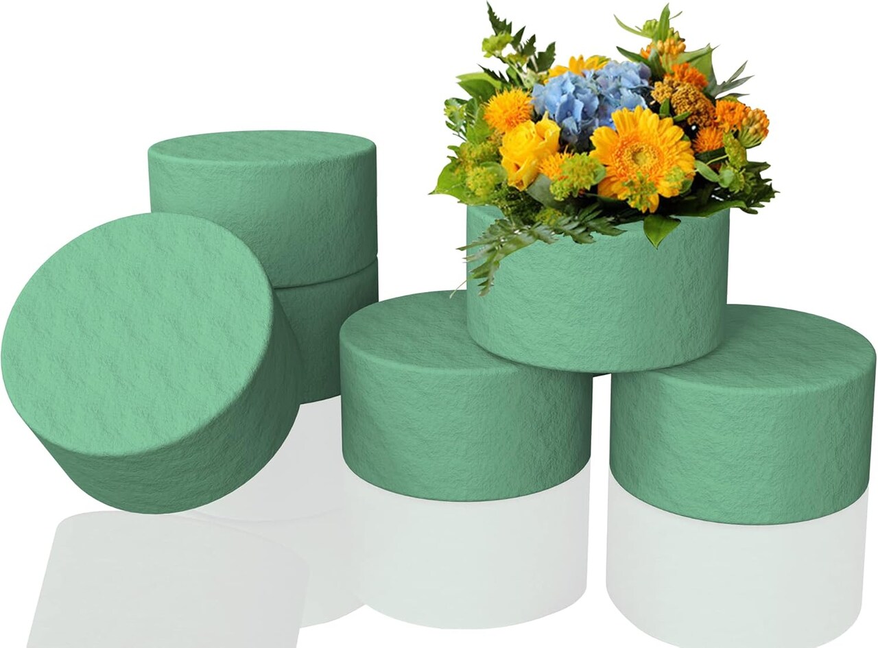 6 Pcs 6.5 Inch Round Floral Foam Blocks for Fresh and Artificial Flowers Arrangements, Dry and Wet Floral Foam for Wedding, Aisle Flowers, Party Decoration and Florist